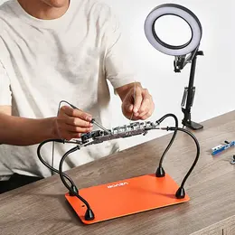 Magnetic Helping Hands Soldering Station 3X LED Magnifying Lamp 4 Arms