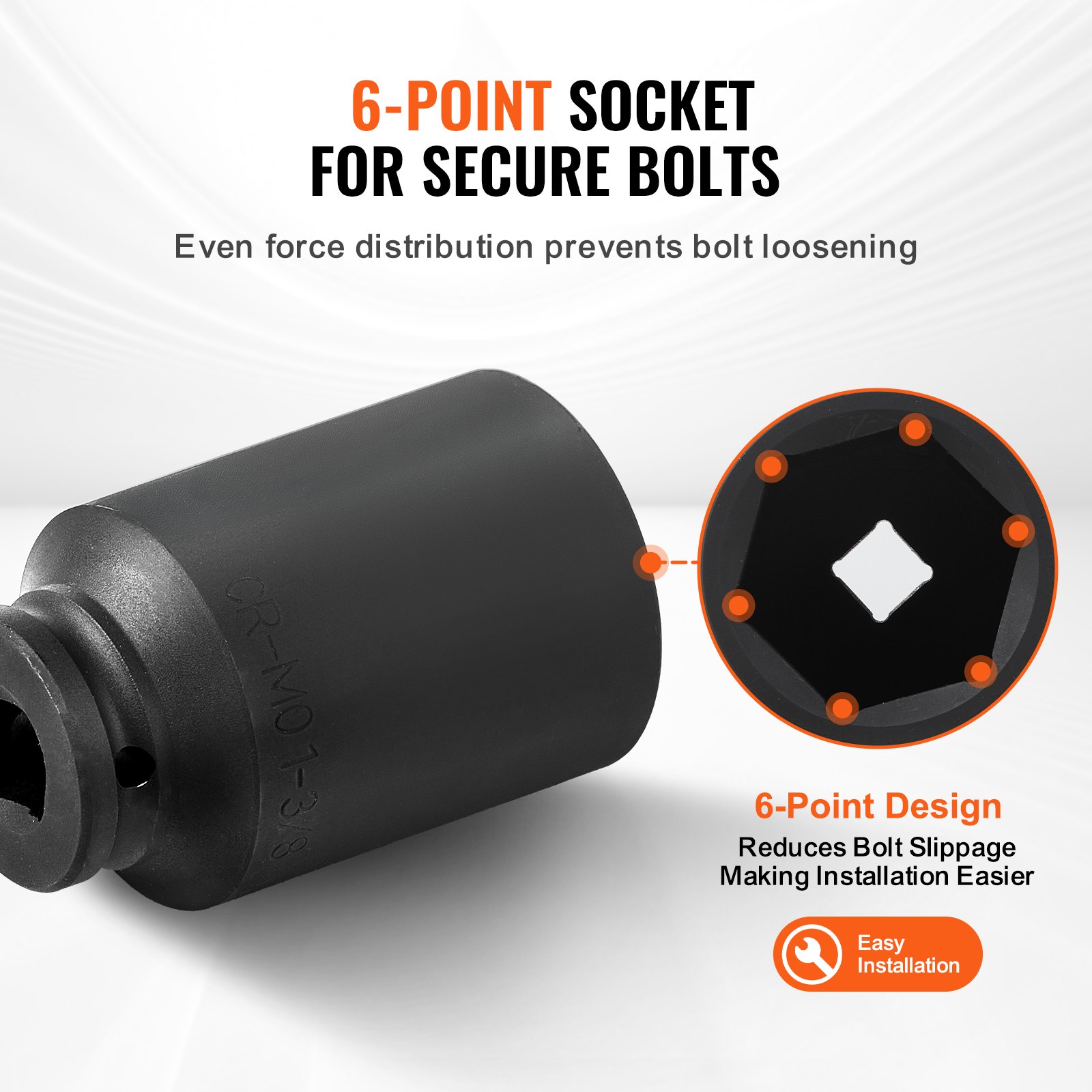 Axle Nut Impact Socket Set 1 2 Drive Deep 6-Point 8PCS SAE Nut Socket