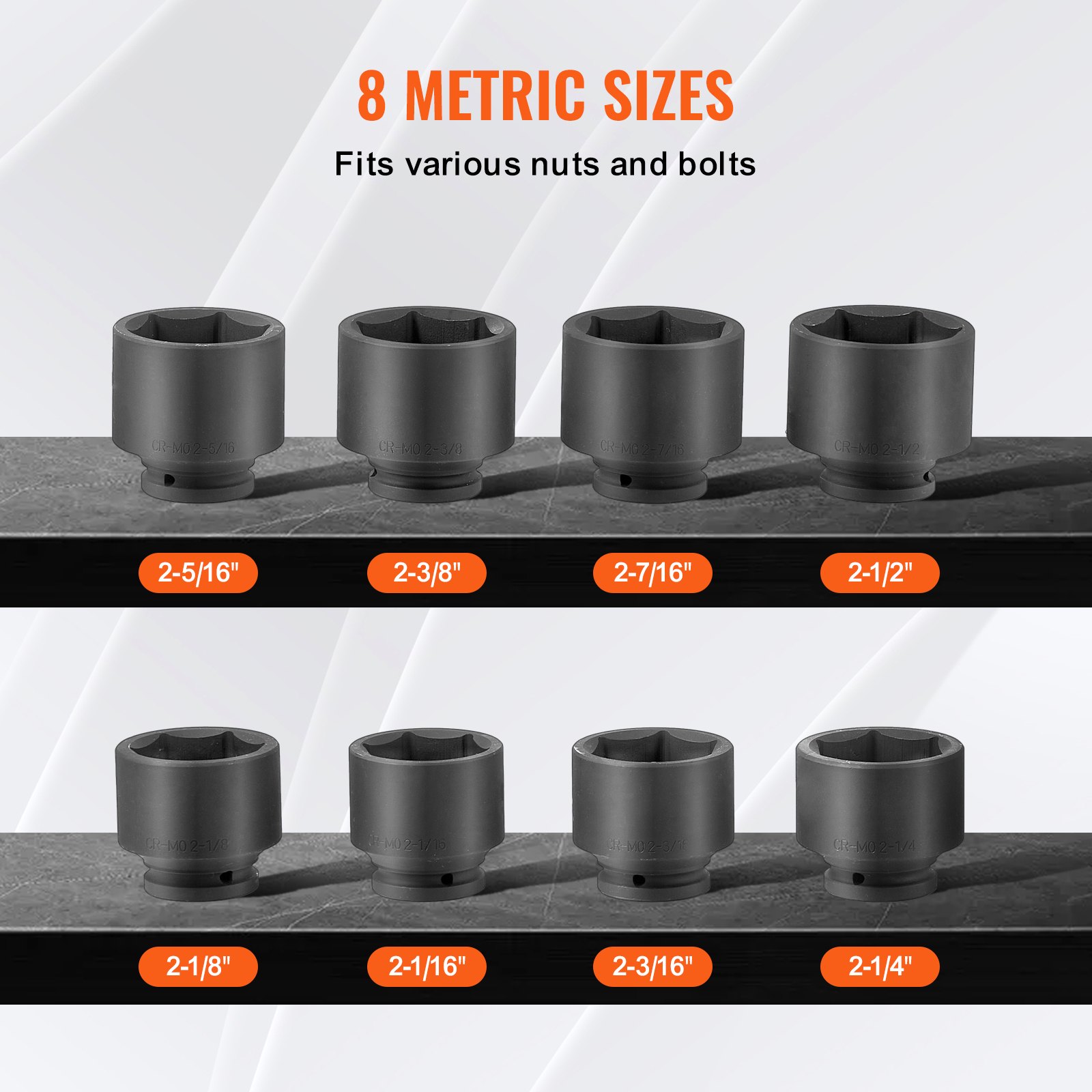 Axle Nut Impact Socket Set Drive 6-Point 8PCS SAE Spindle Nut Socket