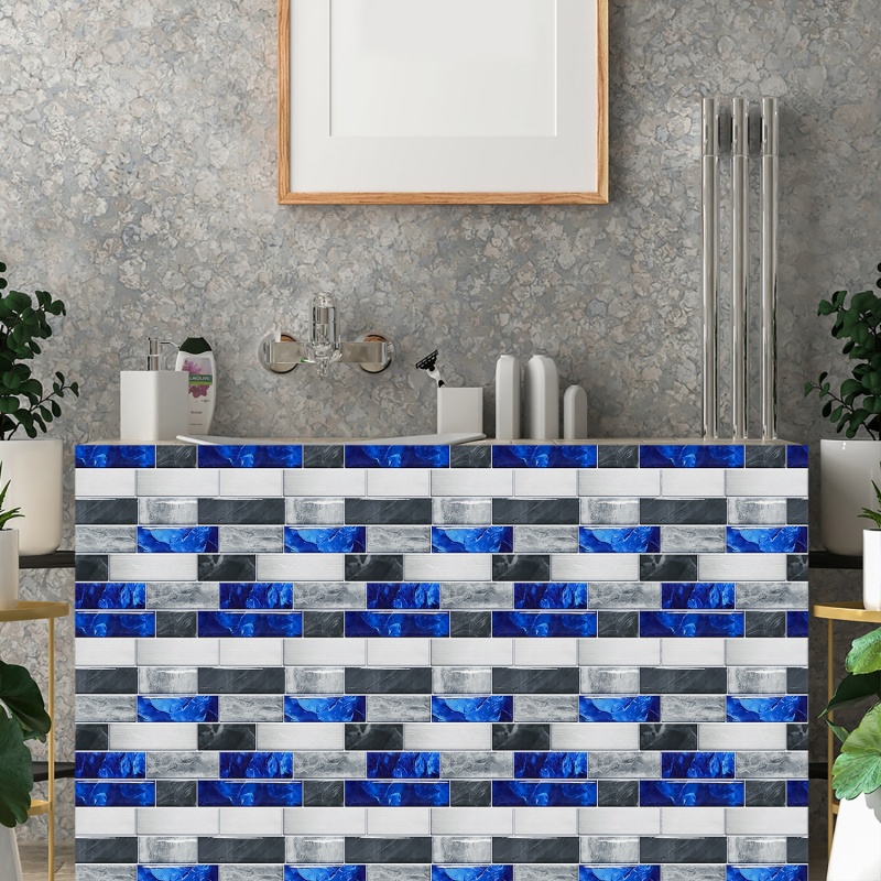 Blue Grey Marble Effect PVC Self Adhesive Marble Kitchen Splashback Tile Waterproof Peel And Stick Wallpaper Easy To Install Easy DIY