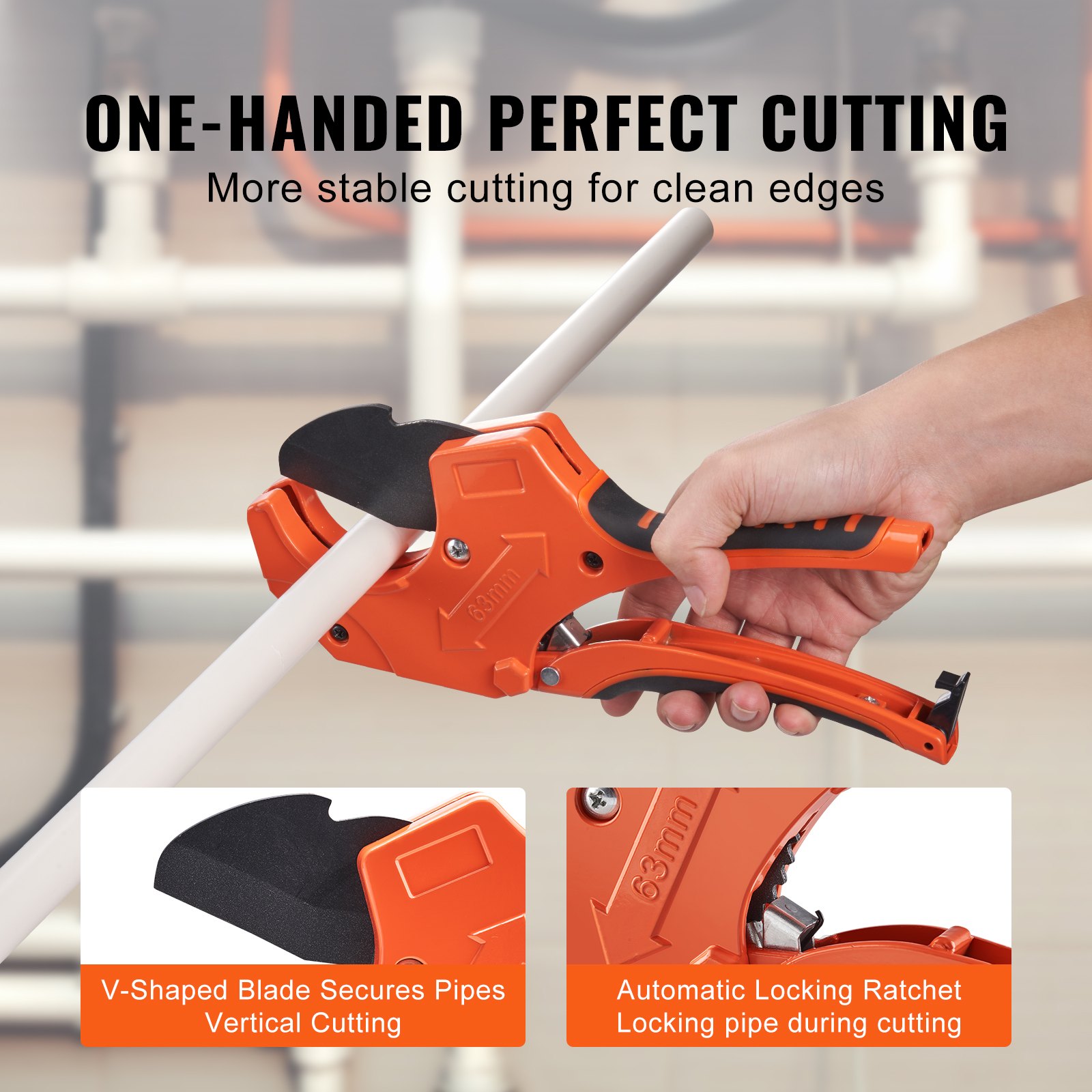 PVC Pipe Cutter, O.D. Ratcheting PVC Pipe Cutter, Heavy Duty Tube Cutting Tool With Spare SK5 Blade For PVC, CPVC, PP-R, PEX, PE, Rubber Hoses