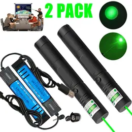 Green Laser Pointer Pen Light 9900Mile Strong Visible Beam Lazer Torch 532nm USB Rechargeable Flashlight