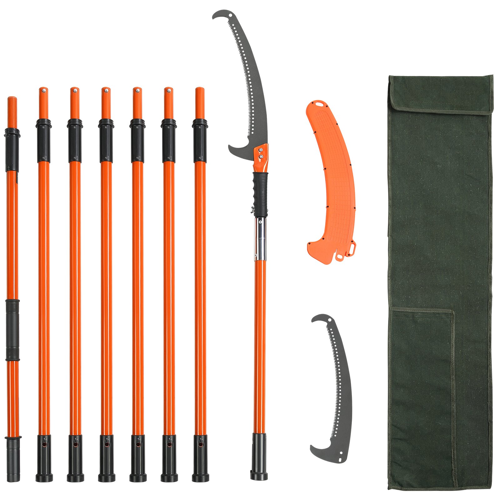 Manual Pole Saw, 2.2 - 8.2 M Extendable Tree Pruner, Sharp Steel Blade High Branches Trimming, Manual Branch Trimmer With Lightweight 2.4 M Fiberglass Handles, For Pruning Palms And Shrubs