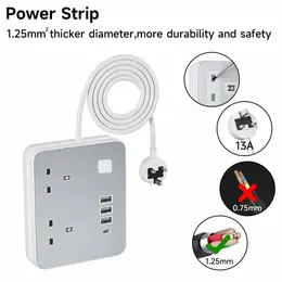 Wiselead YG2K4U 2-Socket Extension Lead With 4 USB 3.1A Smart Fast Charging Overload Protection 10A 240V