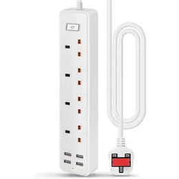 4-Socket Extension Lead With 4 USB 3.4A Smart Fast Charging Total Control 13A 3120W 1.6m Cord Fireproof PC & ABS UK