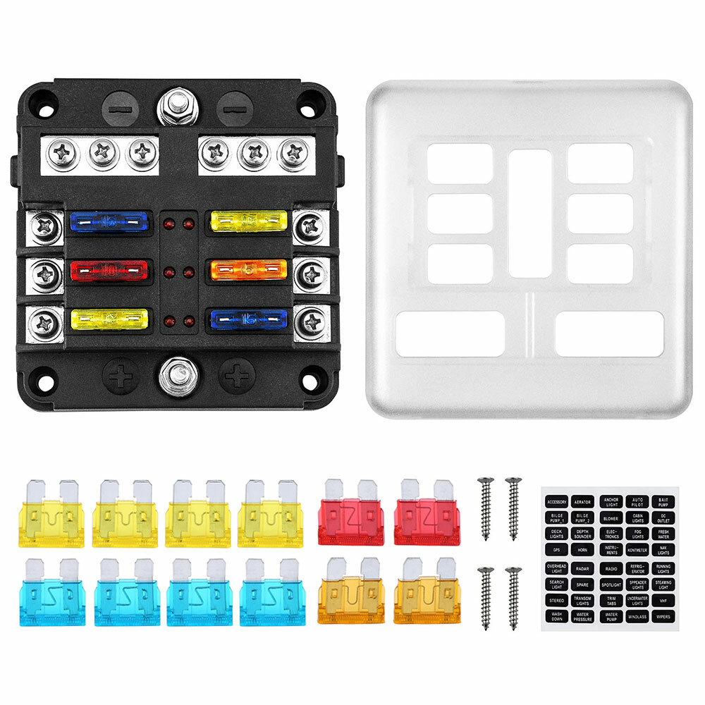 6 Way Blade Fuse Box Block FuseBox Holder Auto Marine Bus Bar Car Kit 12V 32V UK