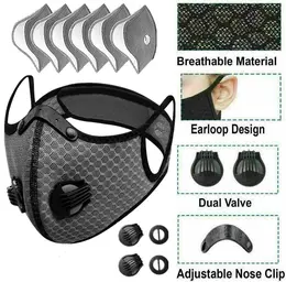 Face Mask With Active Carbon Filter Breathing Valves Reusable Cycling Sport Mesh
