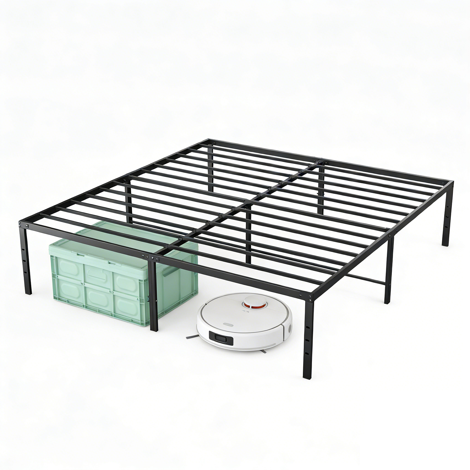 Sturdy And Durable Metal Base Frame, Noiseless Sturdy Steel Crossbars, Under-bed Storage Space, No Need For Box Springs