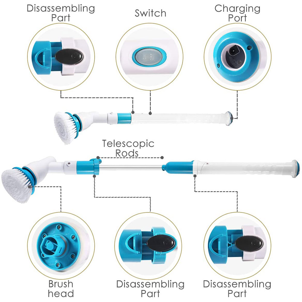 Electric Spin Scrubber Turbo Scrub Cleaning Brush Cordless Chargeable 3 Heads