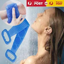 Bath Towel Silicone Exfoliating Back Strap Scrub Shower Body Scrubber Brush Wash-Silicone Exfoliating Bath Towel 1AU Green