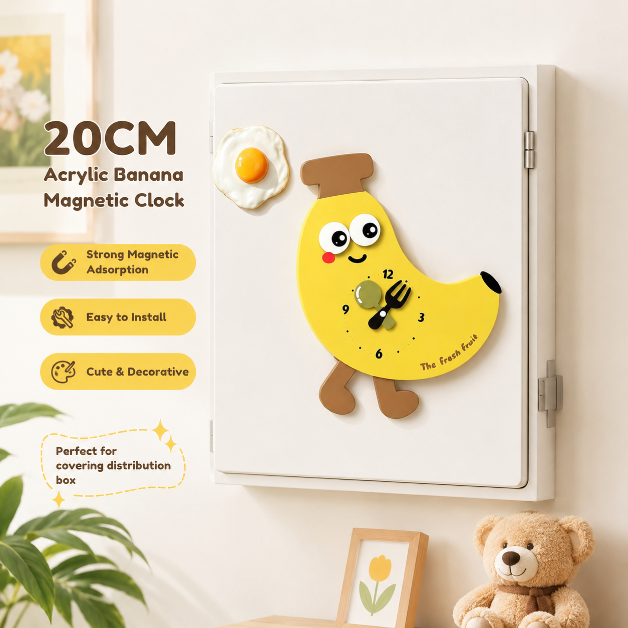 Lovely Fruit Cartoon Silent Kitchen Magnet Clock