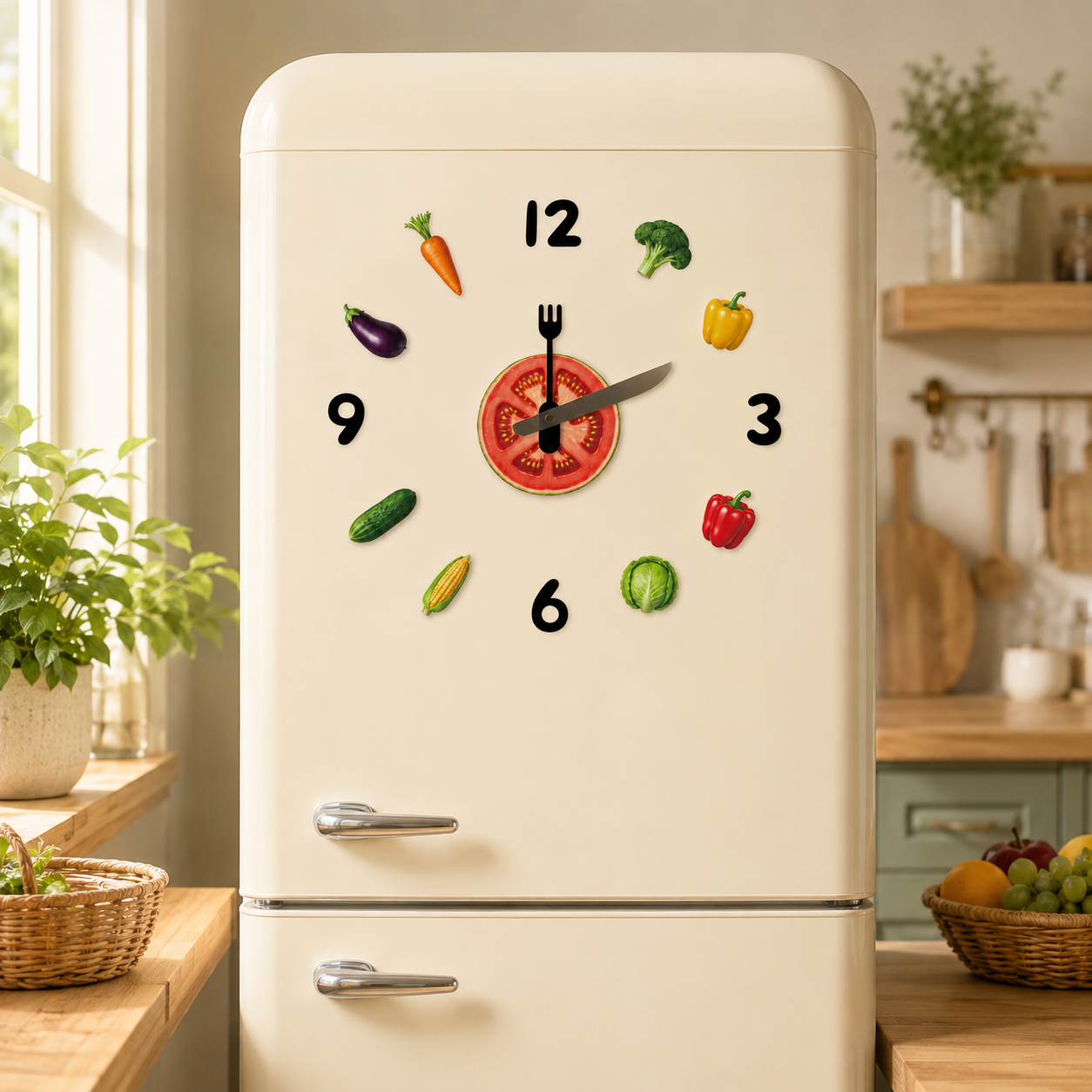 DIY Assorted Veggie Magnetic Refrigerator Decor Clock