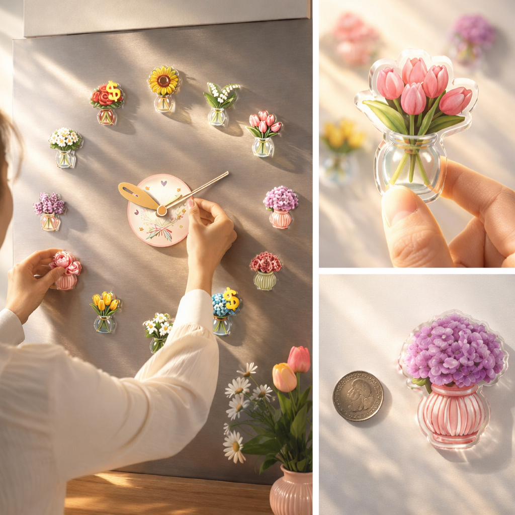 DIY Flower Vase Magnetic Fridge Clock