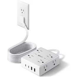 10Ft Extension Cord With Multiple Outlets, Flat Plug Surge Protector Power Strip 10 Ft Long Cord, 8 Outlets & 4 USB