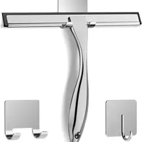 Product image of Stainless Steel Squeegee for Shower Doors, Includes 2 Adhesive Hooks