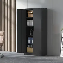 71in Black Steel Garage Storage Cabinet with Lock, 4-Shelf
