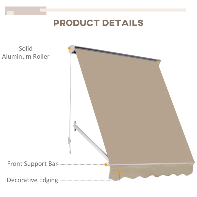 6' Drop Arm Manual Retractable Window Awning Sun Shade Shelter For Patio Balcony Outdoor, Aluminum, Can Cover 2 Windows, Cream White