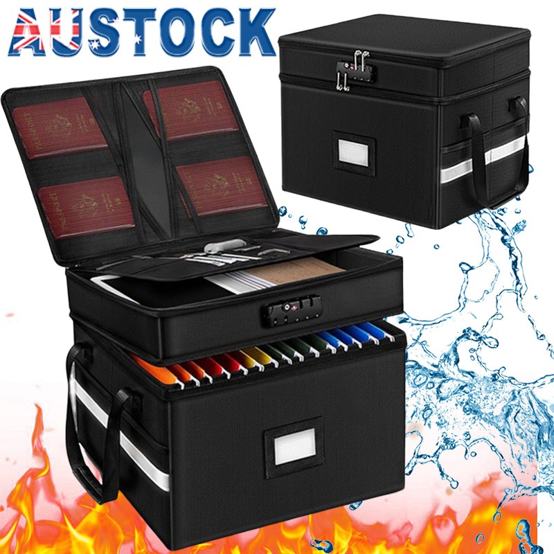 Main product image of Fireproof Document Box with Lock, 2-Layer File Organizer, 5 Tab