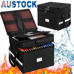 Product image of Fireproof Document Box with Lock, 2-Layer File Organizer, 5 Tab