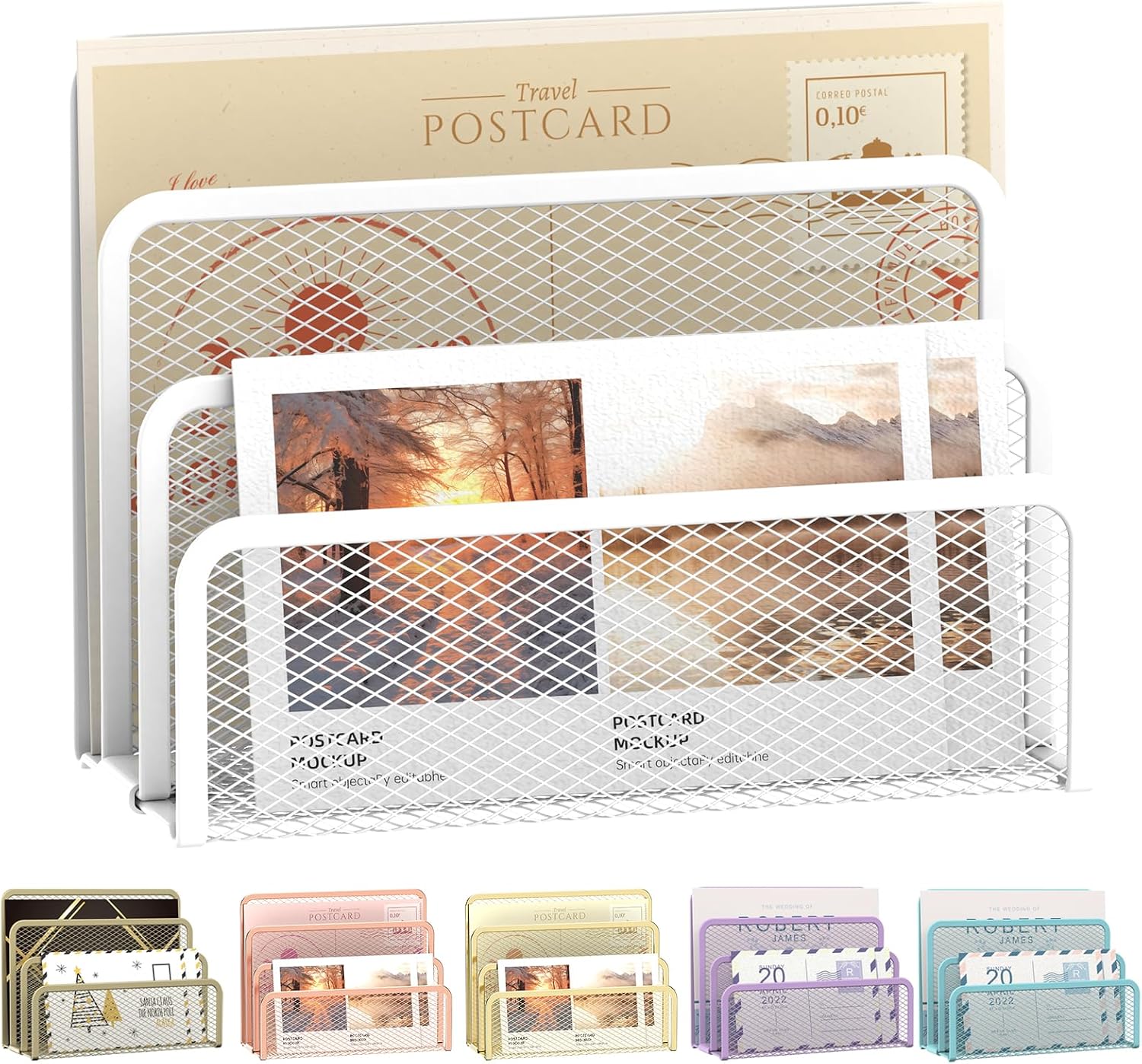 Main product image of Mesh Mail Organizer, 3 Slot, White Desktop Letter Sorter