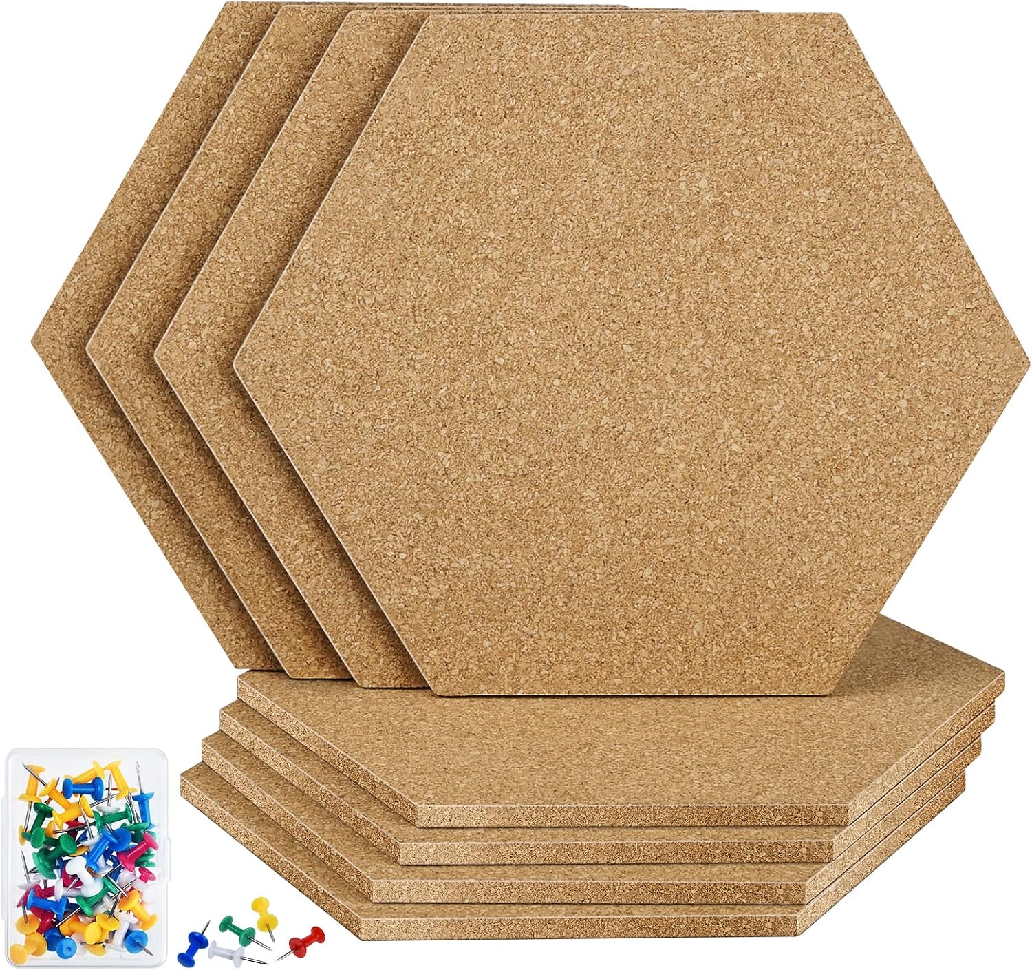 Main product image of Hexagon Self-Adhesive Cork Tiles, 8.2x7 Inch, 8-Pack with 50 Push Pins