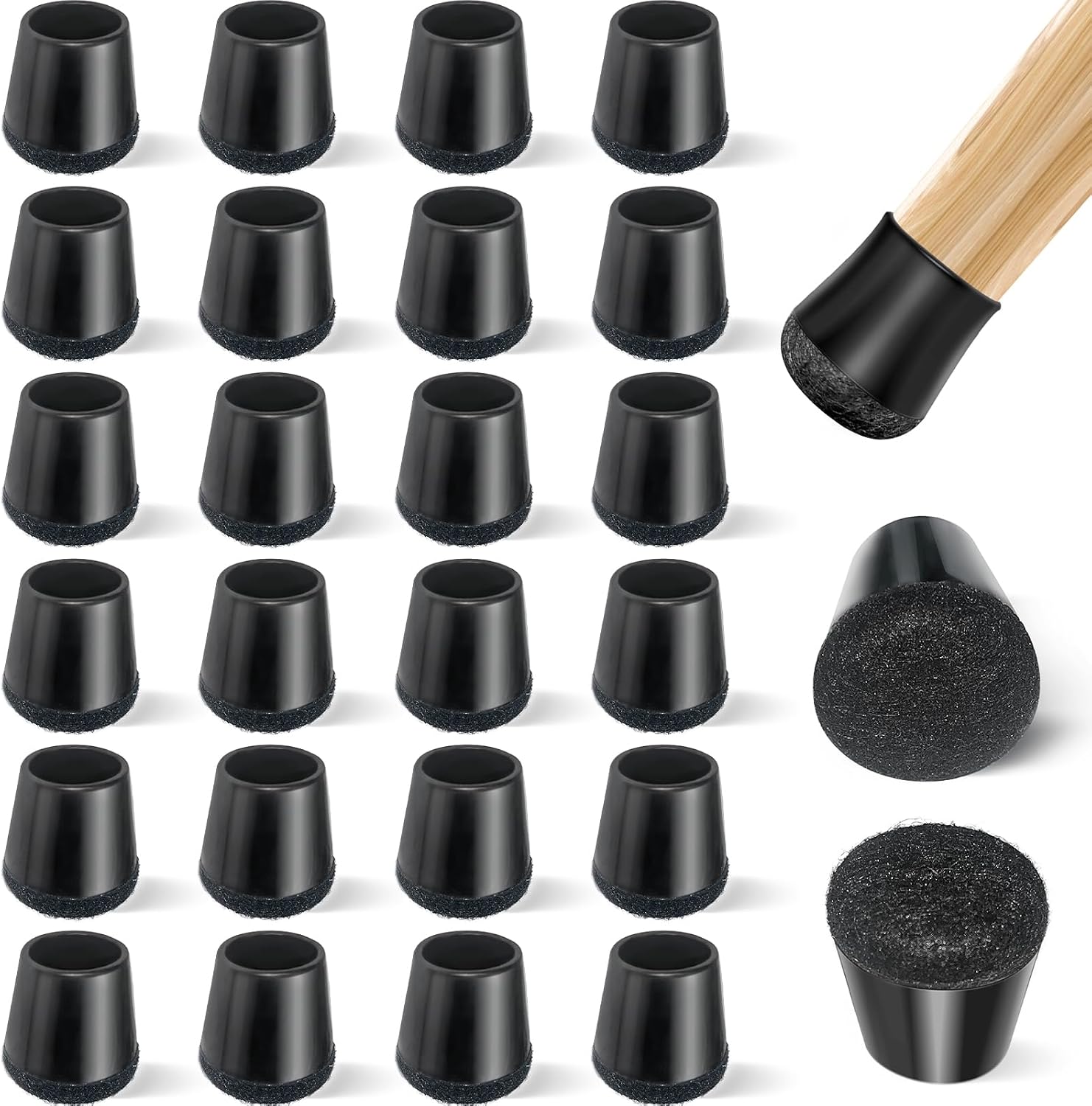 Main product image of Silicone Felt Chair Leg Protectors, Round, XS 15-19mm, Black, 24-Pack