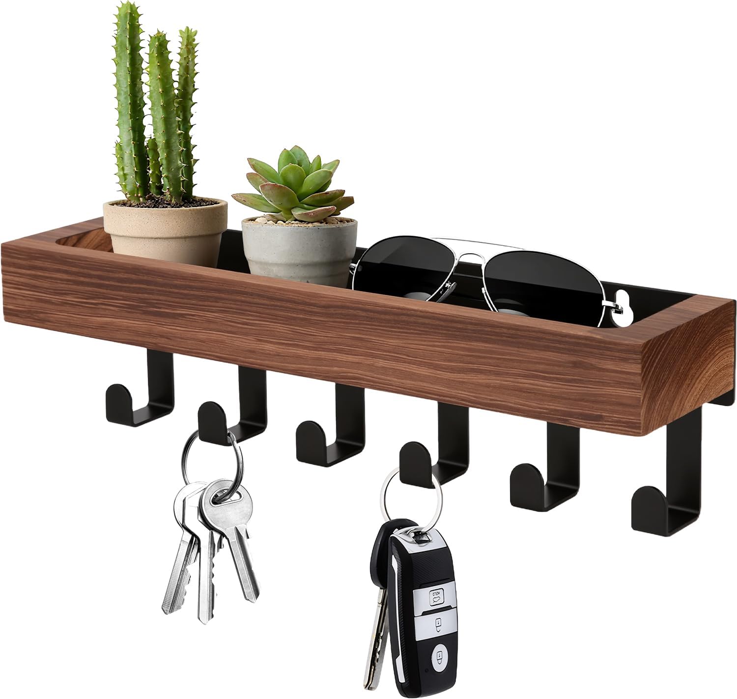 Main product image of Wooden Wall-Mounted Key Holder with 5 Hooks and Mail Shelf