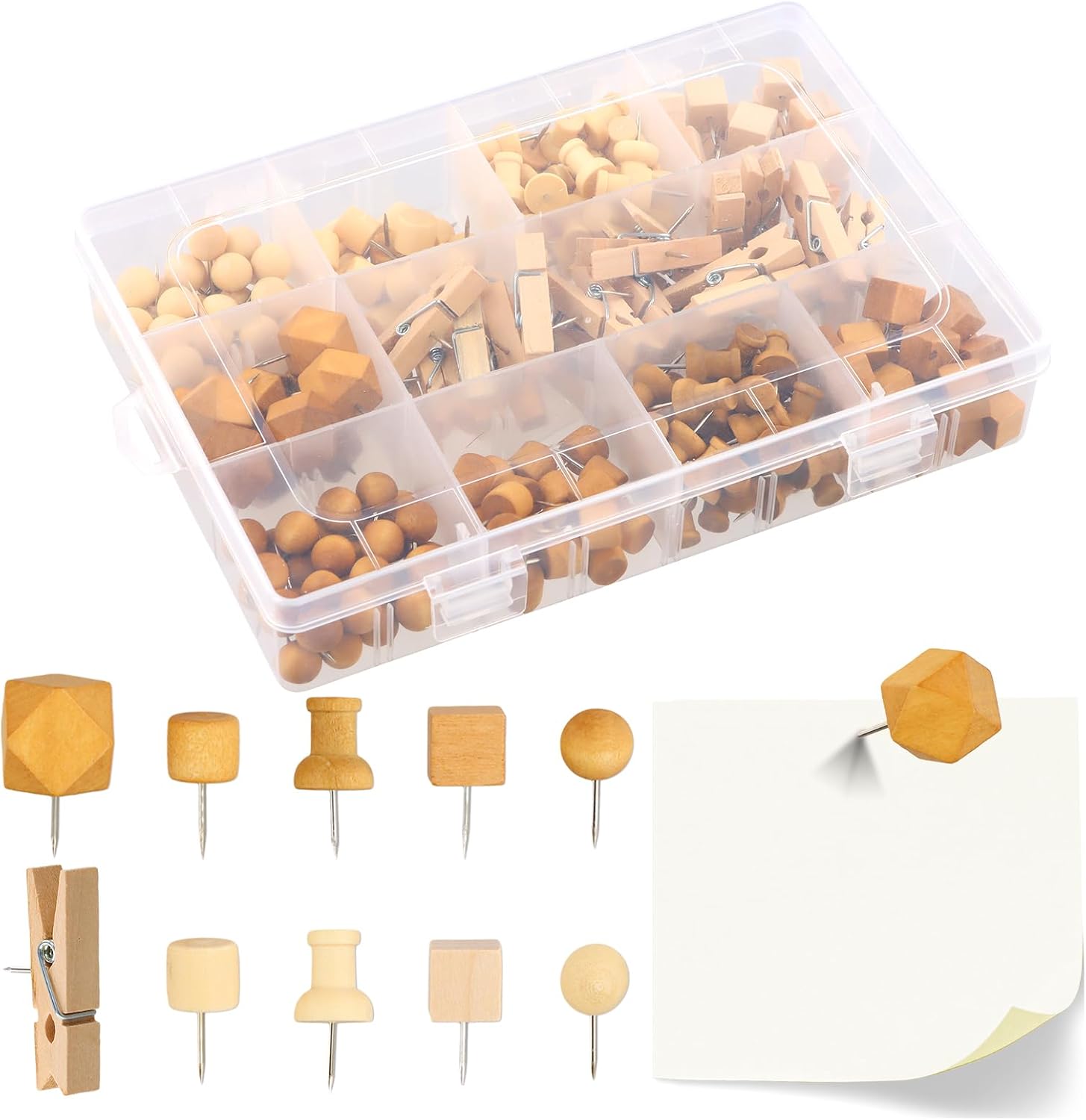 Main product image of 235-Unit Wooden Push Pin and Clip Set with Organizer Box