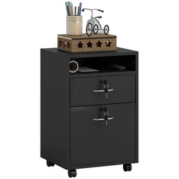 Product image of Mobile Filing Cabinet, 2 Lockable Drawers, Printer Shelf, Black