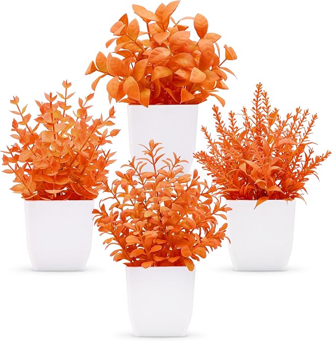 Main product image of Mini Artificial Fall Plants, 4-Pack, White Pots