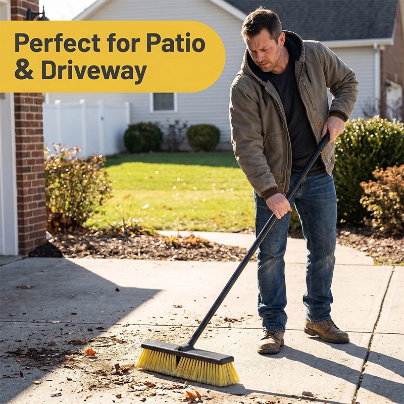 Main product image of 18  Stiff Garden Broo  Outdoor Heavy Duty Yard Brush Hard Bristle Sweeper Handle