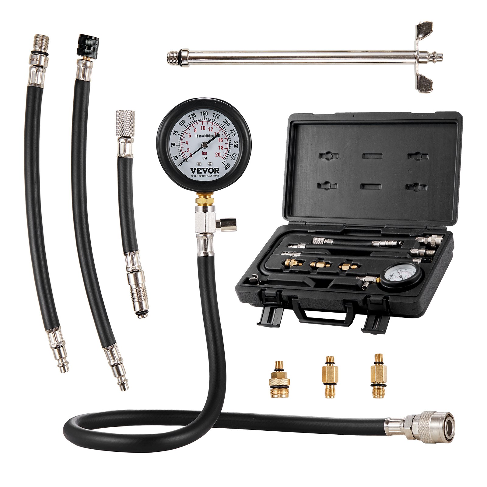 Main product image of 9 Pc Automotive Engine Cylinder Compression Test Kit, 0-300 PSI