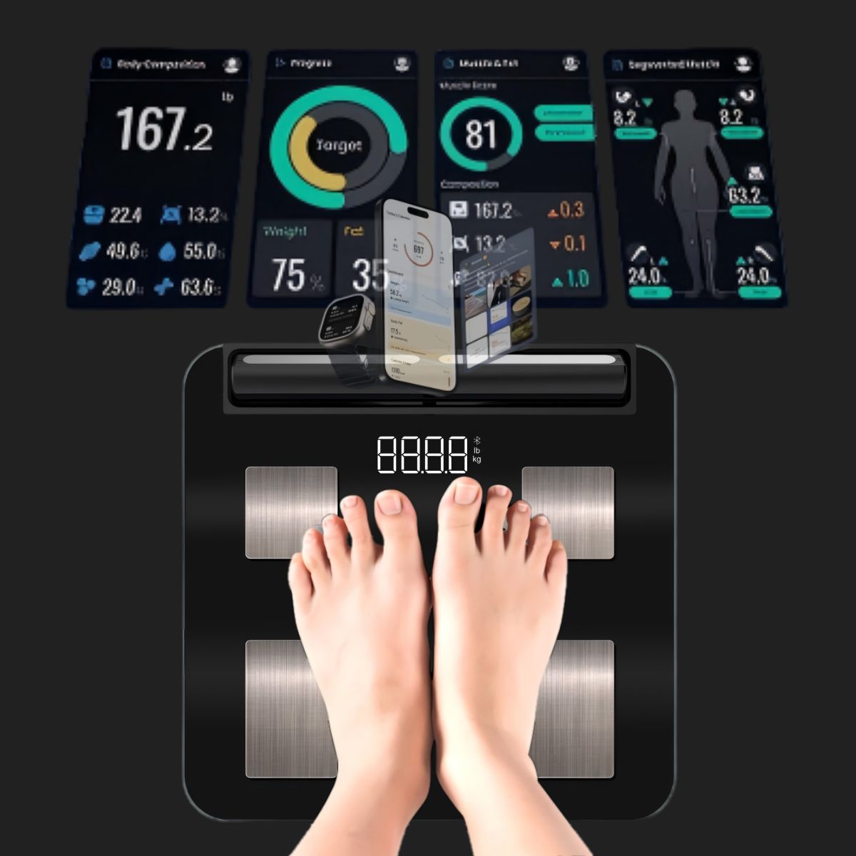 Smart Scale For Body Weight, Body Pod Scale, 8-Electrode Body Composition Scale With BMI, Body Fat, Muscle Mass, Digital Bathroom Scale With Larger Platform, Bluetooth
