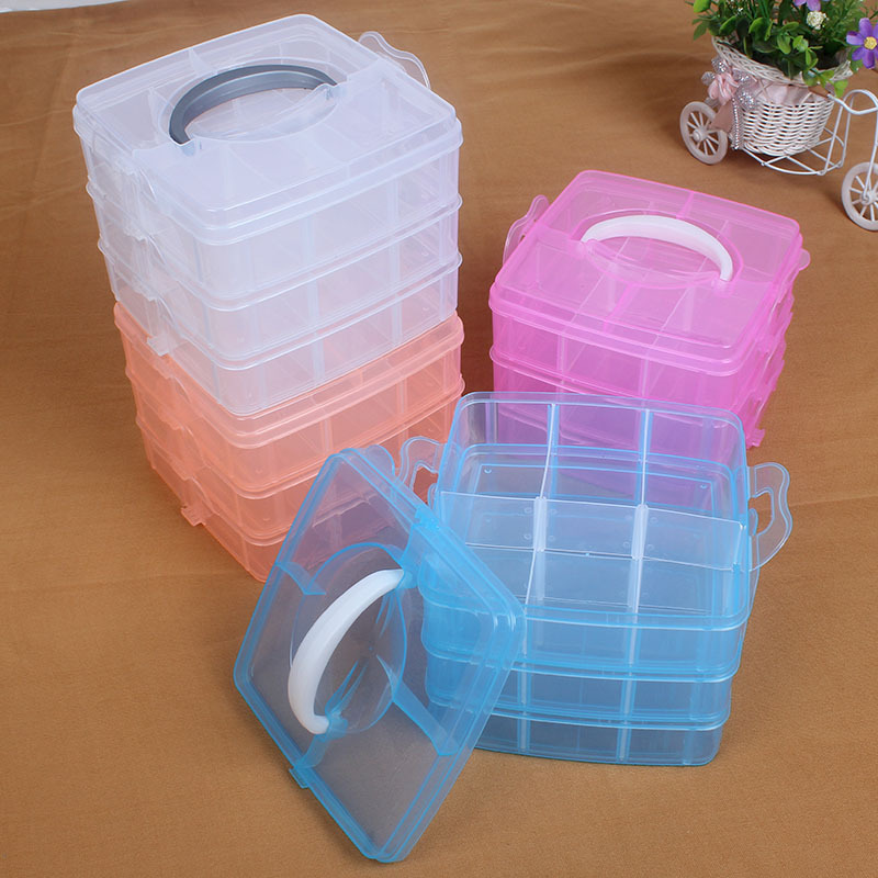 The small three layer 18 portable removable storage box lattice elastic hardware tool boxestoy storage box