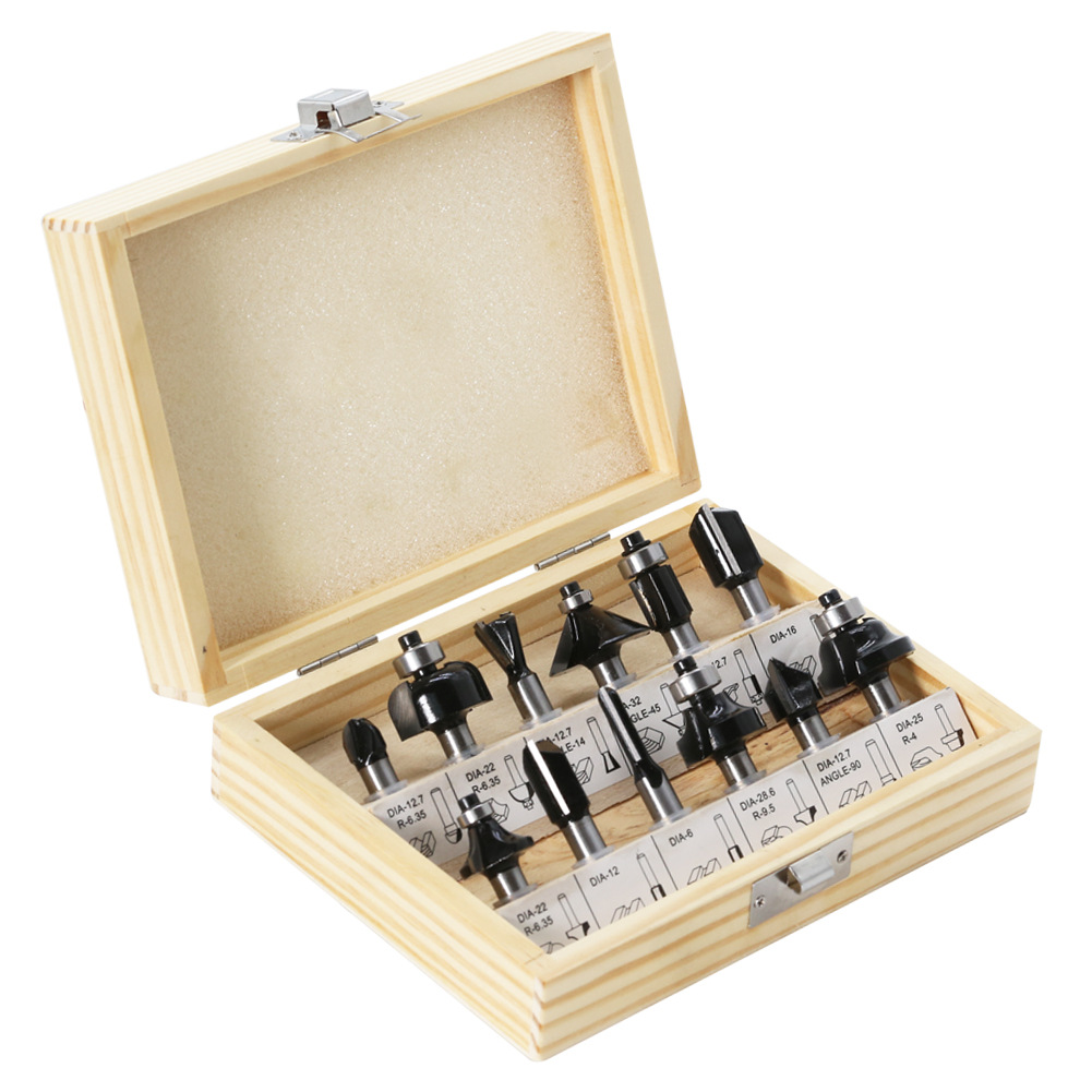 12-Piece 8-handle black woodworking cutter set