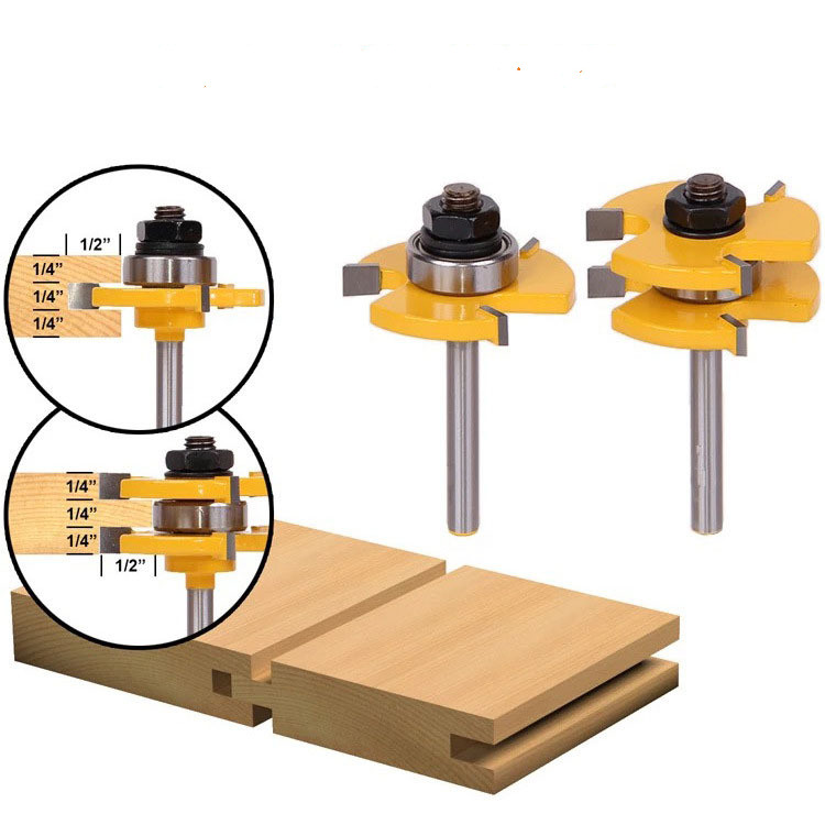 Shank Matched Tongue and Groove Router Bit- 2 pc. Set w/ Set Wood Milling Cutter flooring knife-RCT15216