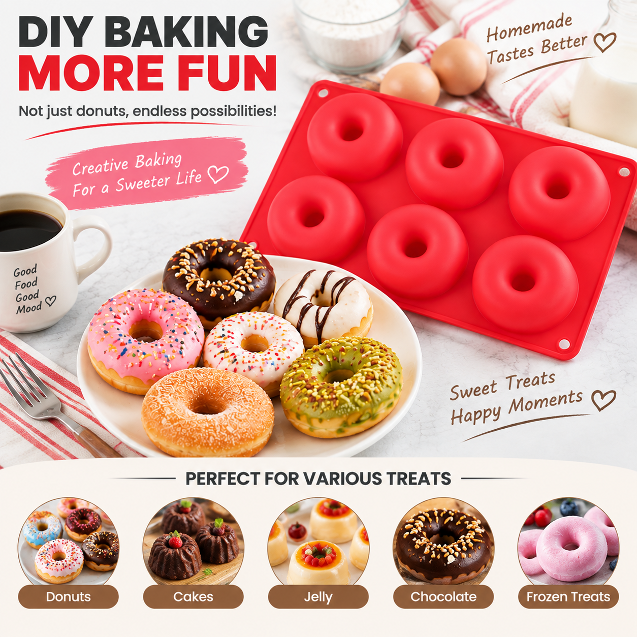 Main product image of 6 Cavity Silicone Donut Mold Food Grade Non Stick Baking Mold For Homemade Donuts