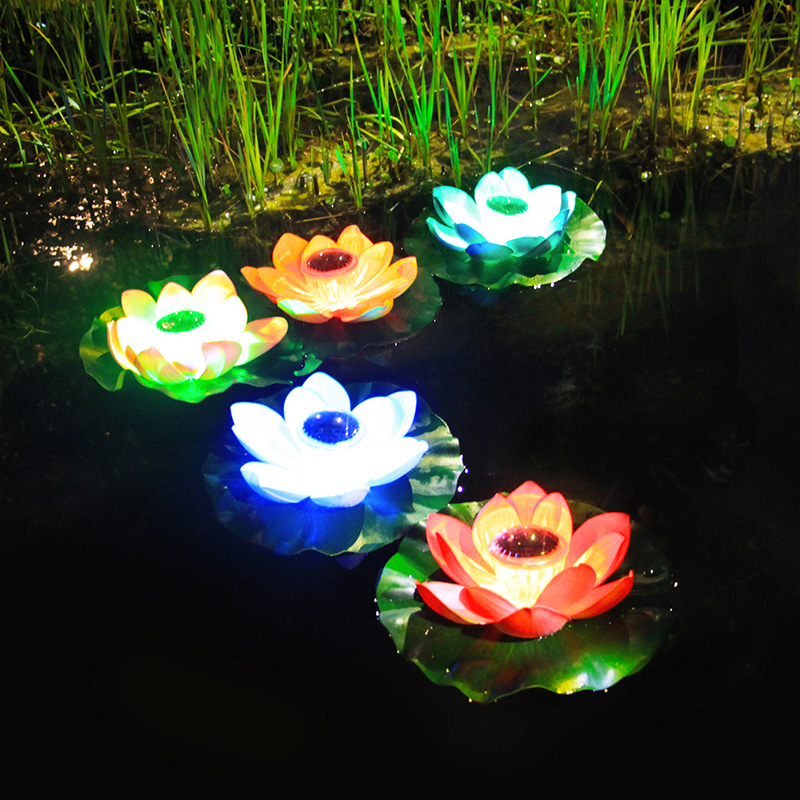 Outdoor Waterproof Pond Water Float Light Solar Lotus Lamp