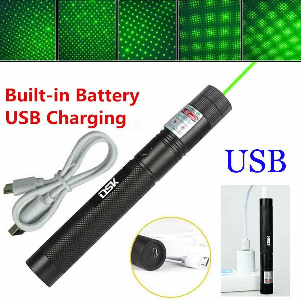 Green Laser Pointer Pen Light USB Rechargeable 990Miles 532NM Astronomy Visible Beam Light 1mw Flashlight