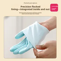 Anti-slip household gloves-blue-PVC+ flocking-L size-1 pair