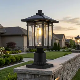 Solar Post Light Outdoor, Dusk to Dawn Post Lamp Solar Powered with Pier Mount Base for Pole Pillar Gates Yard Garden Pathway