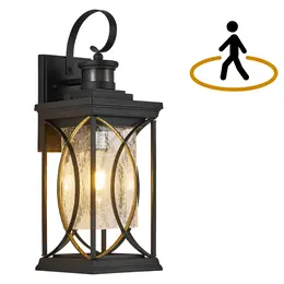 Motion Sensor Outdoor Lights Wall Mount, Dusk to Dawn Exterior Light Fixture, Anti-Rust Waterproof Outside Porch Lights with Glass & E26 Socket Wall Sconce for House Garage Patio Doorway, Black