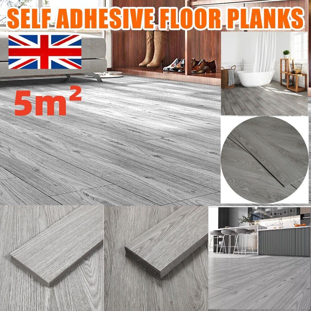 5mFloor Planks Tiles Self Adhesive Wood Effect Vinyl Flooring Bathroom Decor