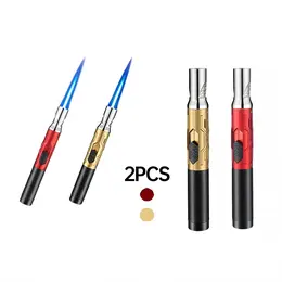 2Pcs Multi Functional Jet Flame Torch Lighter With 360 Degrees Upside Down Ignition Adjustable Flame Refillable Heat Resistant Lighter Suitable For Cigars Moxibustion Charcoal Outdoor Home