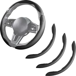 Car Steering Wheel Cover - Leather Snap-on Three-piece Set - Anti-slip Protection Cover - Steering Wheel Control Accessory - Universal Model - Black And Gray