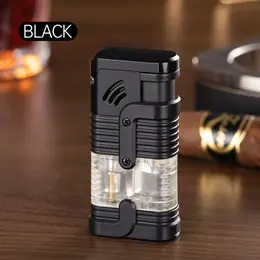 Three Direct-to-cigarette Lighter - Black  Three Nozzle Flames  Butane Torch Igniter  Rechargeable Butane Gas Igniter  Windproof Adjustable  3 Burning Flames  Suitable For Cooking, Camping, Cigar Ligh