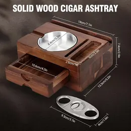 Cigar Ashtray - Wooden Ashtray With Cigar Cutter