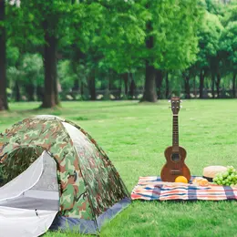 3-4 People Camouflage Portable Camping Tent With Silver Tape And Fiberglass Pole