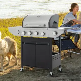 Propane Four-Burner Stainless Steel Gas Grill with Side Burners