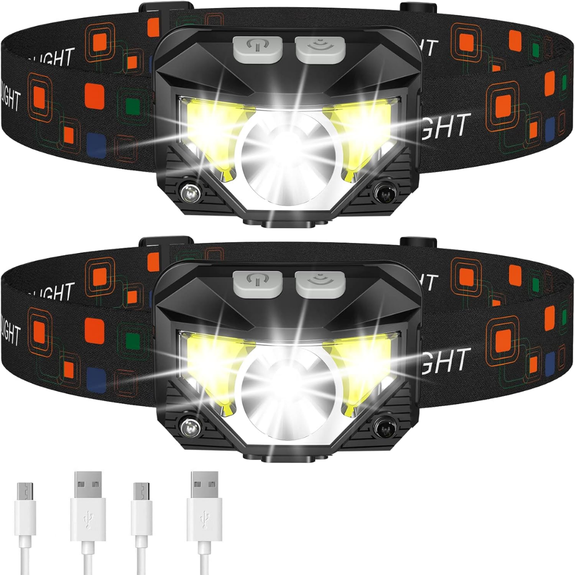 Main product image of LED Rechargeable Headlamps, White/Red Light, 2-Pack, Waterproof, Motion Sensor